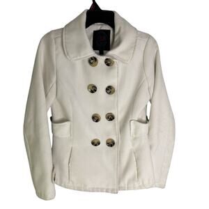 Dollhouse Cream Poly Wool Blend‎ Peacoat Dbl-Breasted Lined Buttons Size Small